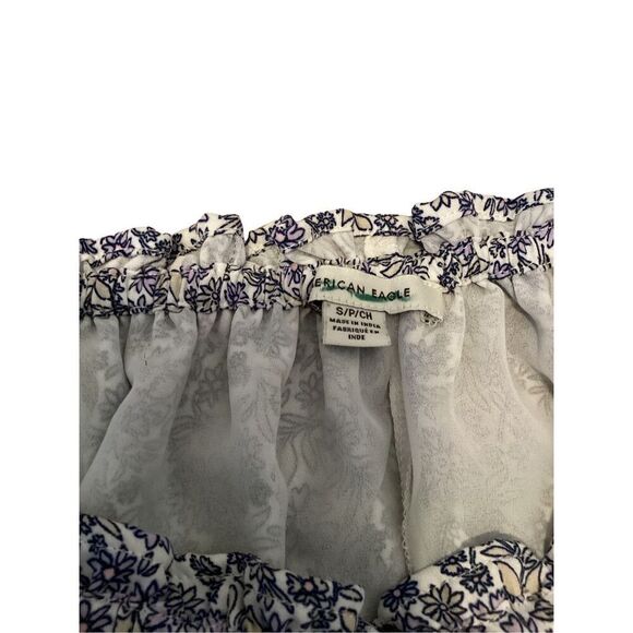 American Eagle Floral Blouse Lightweight Buttons Boho Bohemian Preppy School - Picture 7 of 11